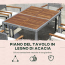 Set Tavolo e 6 Sedie da Giardino  in Acciaio Legno e Rattan Grigio