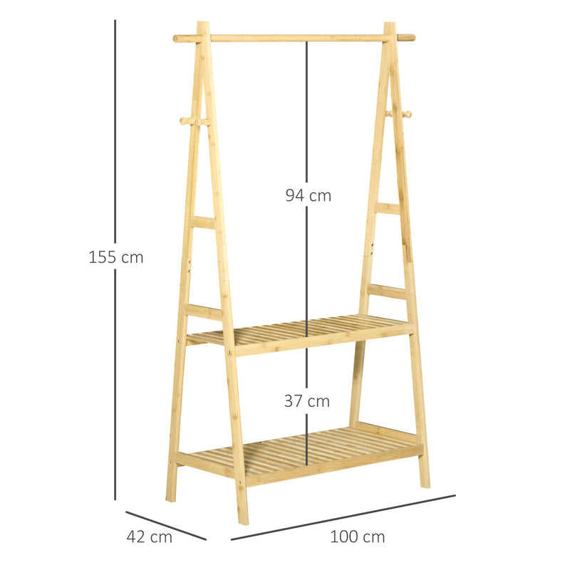 Appendiabiti per Ingresso 2 Scaffali 4 Ganci 100x42x155 cm in Bambù Naturale