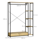 Appendiabiti con 2 Cassetti 4 Ripiani 130x40x180 cm in Acciaio e Truciolato Nero e Legno