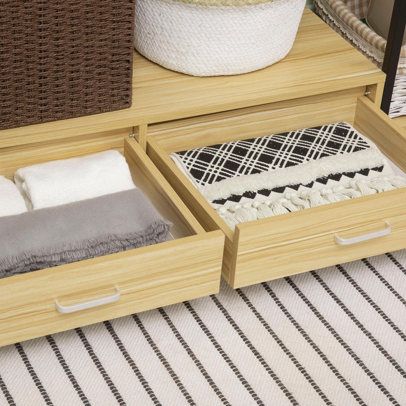 Appendiabiti con 2 Cassetti 4 Ripiani 130x40x180 cm in Acciaio e Truciolato Nero e Legno