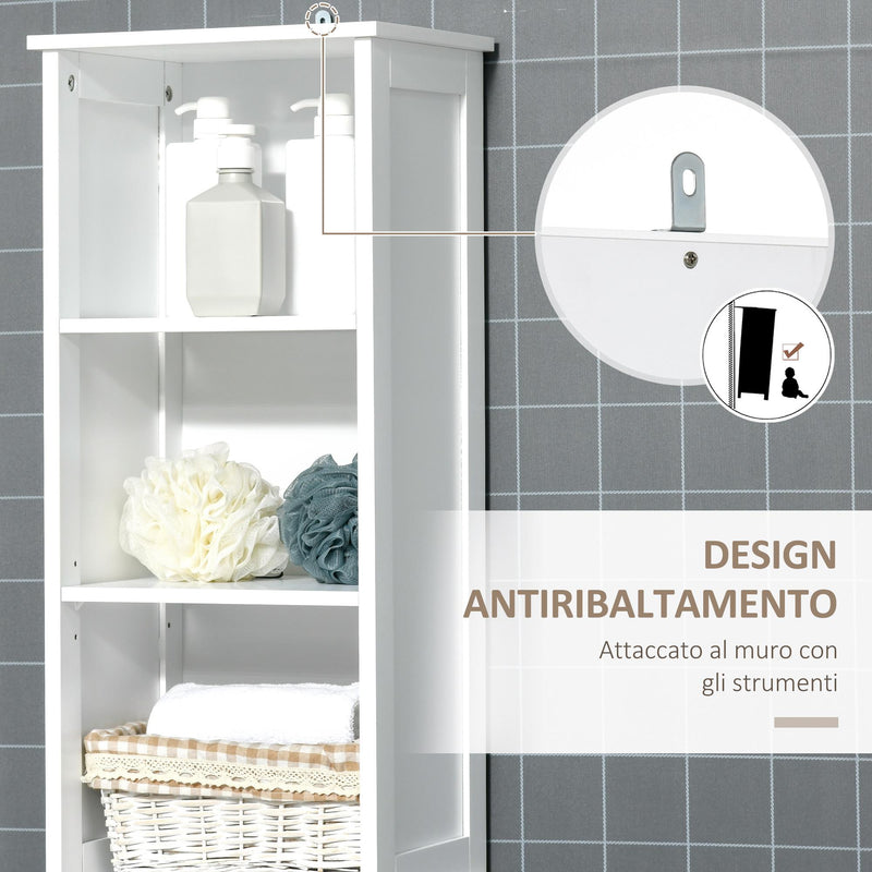 Mobile a Colonna per Bagno 3 Ripiani 1 Anta 34x30x172 cm in MDF Bianco