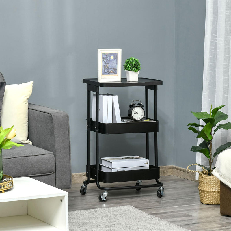 Carrello Portavivande da Cucina 3 Ripiani 46x34,5x76,5 cm con Ruote in Acciaio Nero
