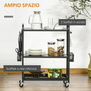 Carrello Portavivande da Cucina 3 Ripiani 70x33,4x80,5 cm con Ruote in Acciaio Nero