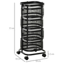 Carrello Portavivande da Cucina 4 Cestelli 1 Ripiano 33x33x77 cm con Ruote in Acciaio Nero