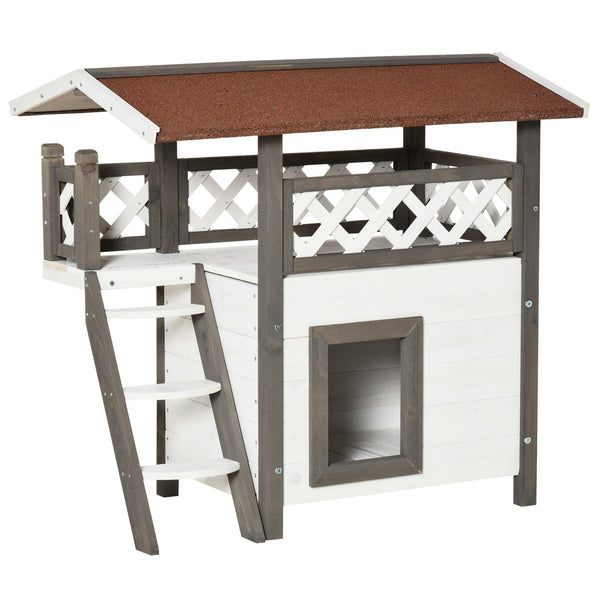 prezzo Outdoor-Katzenhaus 77 x 50 x 73 cm in weißem und grauem Holz