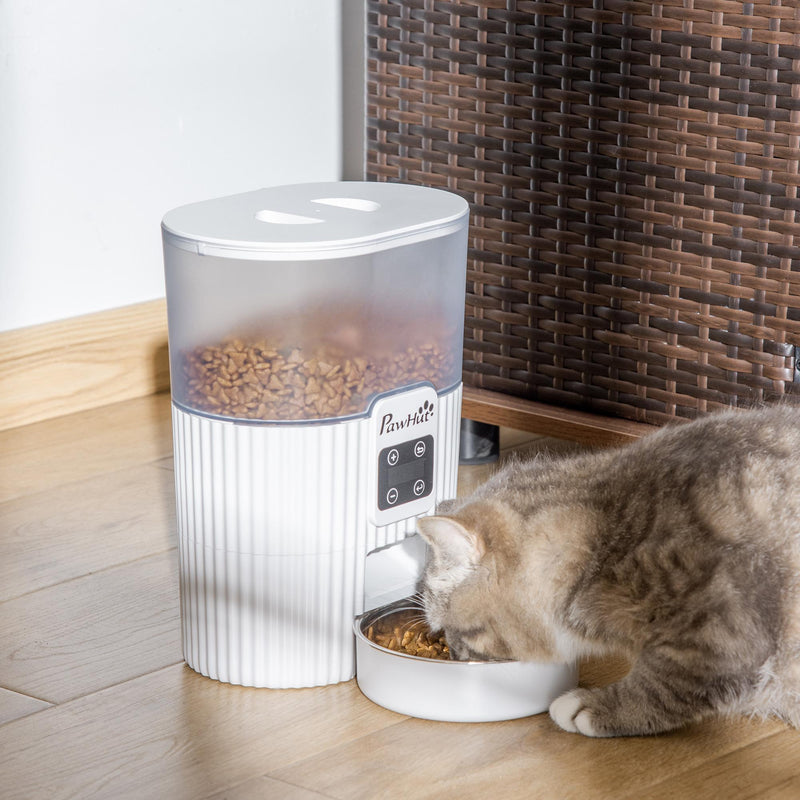 Distributore Automatico Cibo Cani e Gatti 20,5x25x28 cm con Ciotola e Timer Bianco