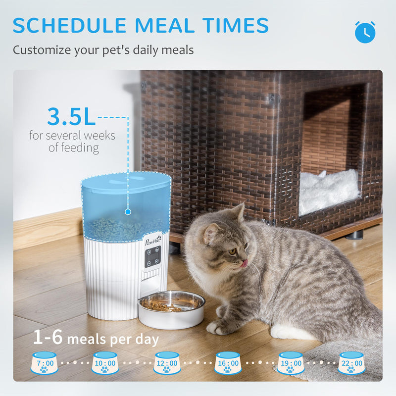 Distributore Automatico Cibo Cani e Gatti 20,5x25x28 cm con Ciotola e Timer Bianco