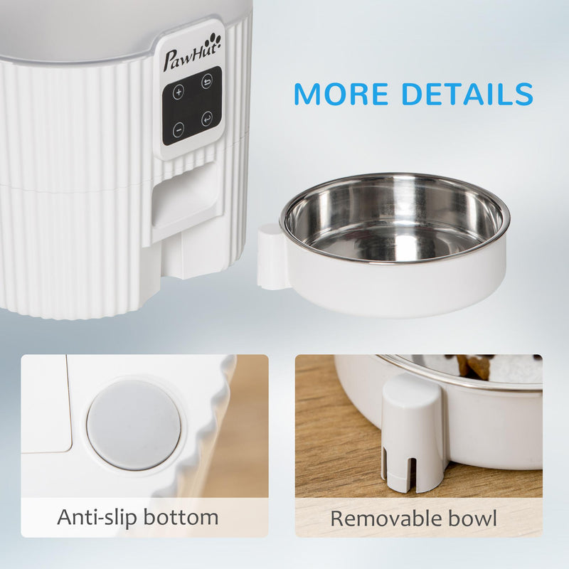 Distributore Automatico Cibo Cani e Gatti 20,5x25x28 cm con Ciotola e Timer Bianco