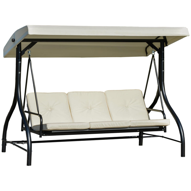 Dondolo Letto 3 Posti 195x117x174 cm in Metallo e Poliestere Nero e Beige