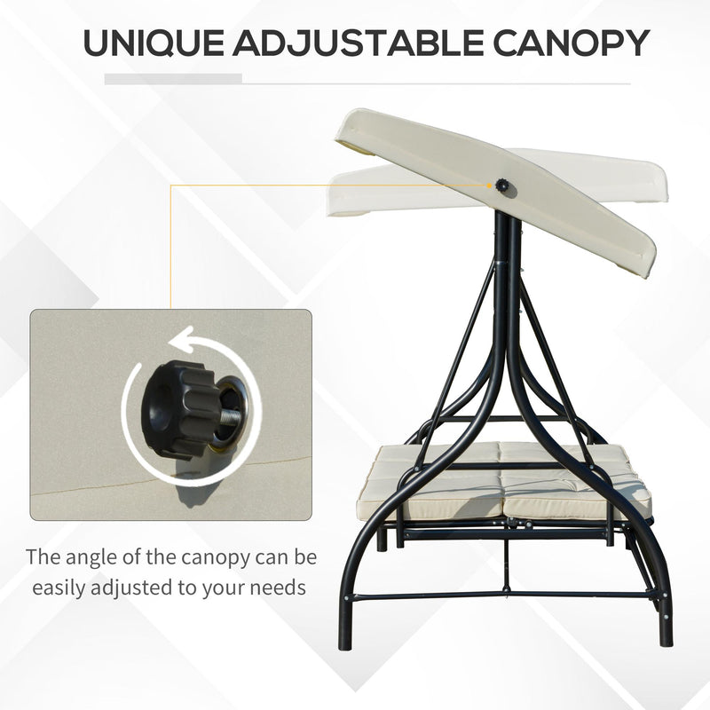 Dondolo Letto 3 Posti 195x117x174 cm in Metallo e Poliestere Nero e Beige