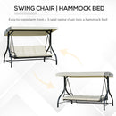 Dondolo Letto 3 Posti 195x117x174 cm in Metallo e Poliestere Nero e Beige