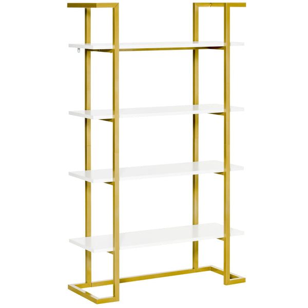 Bücherregal 4 Regale 92x35x152 cm aus MDF und Stahl in Weiß und Gold acquista