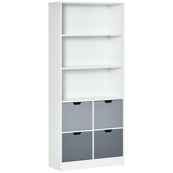 acquista Bücherregal 4 Schubladen 3 Regale 76 x 30 x 173 cm aus MDF und weißer und grauer Spanplatte