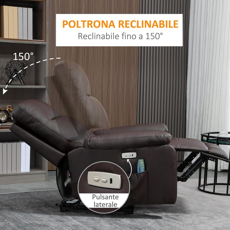 Poltrona Relax Massaggiante 80x96x97 cm con Telecomando Marrone