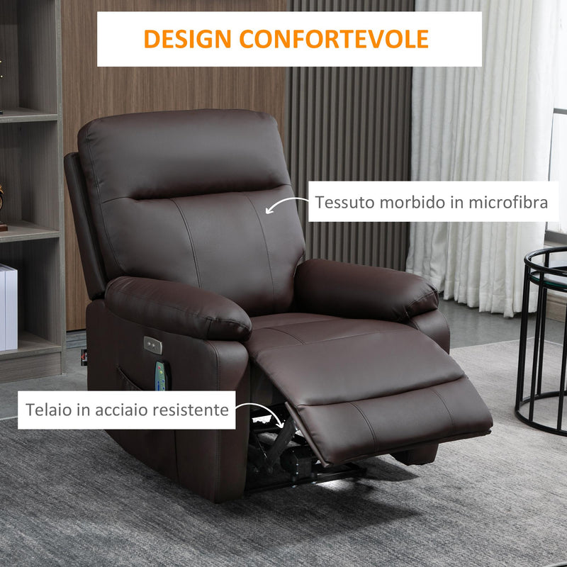 Poltrona Relax Massaggiante 80x96x97 cm con Telecomando Marrone