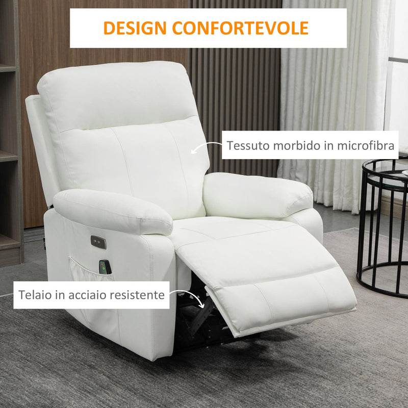 Poltrona Relax Massaggiante 93x76x98 cm con Telecomando Bianca