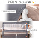 Barriera Letto Anticaduta per Bambini 150x40x60 cm in Acciaio e Tessuto Oxfod Grigio