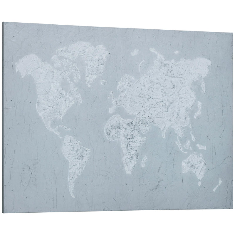 Stampa su Tela Mondo 120x90 cm in Legno di Pino Grigio e Bianco