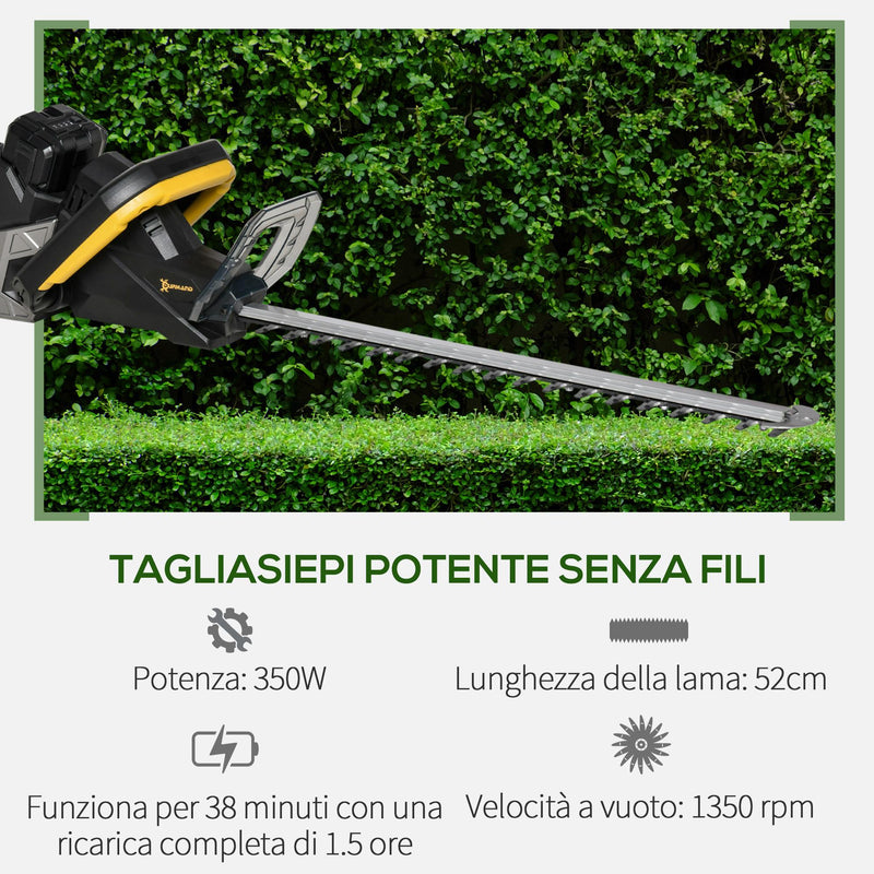 Tagliasiepi a Batteria Lama 52 cm Nero e Giallo