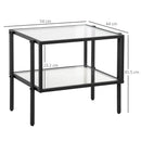 Tavolino 2 Ripiani 54x44x45,5 cm in Acciaio e Vetro Nero