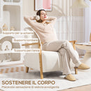 Poltrona da Salotto Stile Nordico 74,5x76x78 cm in Tessuto Sherpa con Braccioli e Gambe in Legno Crema  