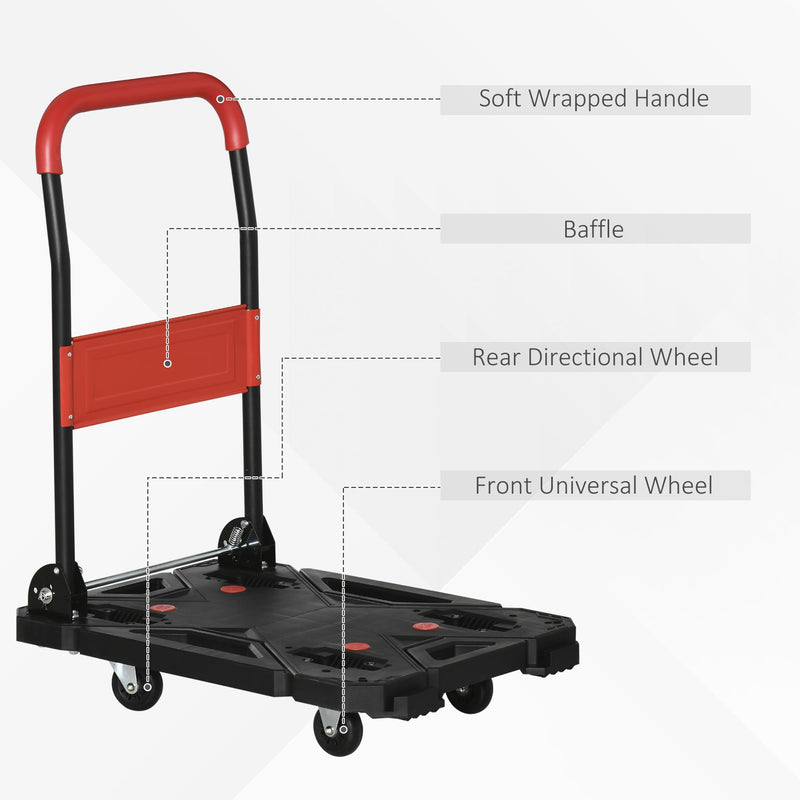 Carrello da Trasporto Pieghevole 70x52,5x90 cm Max 150 Kg in Acciaio e PP Nero e Rosso