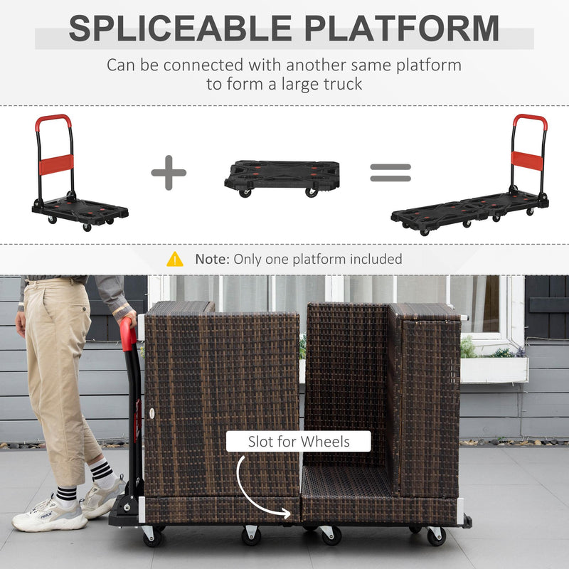 Carrello da Trasporto Pieghevole 70x52,5x90 cm Max 150 Kg in Acciaio e PP Nero e Rosso