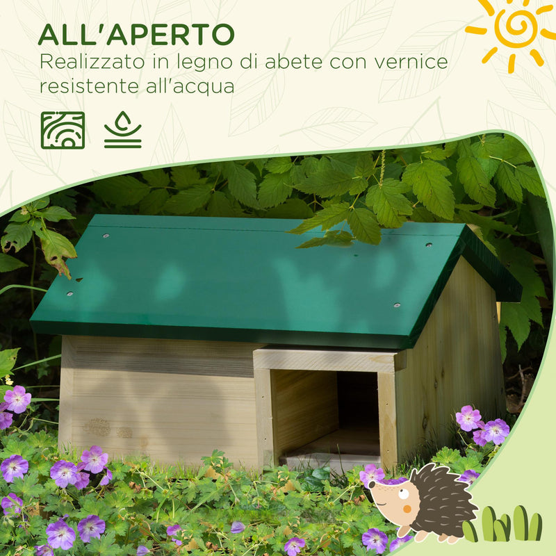 Casetta per Ricci da Esterno 47x34,2x27 cm in Legno di Abete Tetto Verde