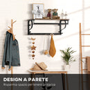 Mensola da Parete 66x30x27 cm con 7 Ganci e Asta in Acciaio e Truciolato Marrone