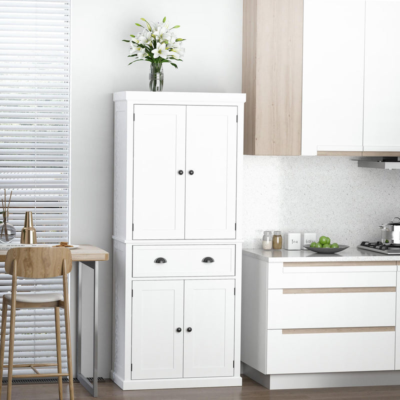 Credenza Cucina 76x40,5x184 cm con Armadietti e 1 Cassetto Bianco