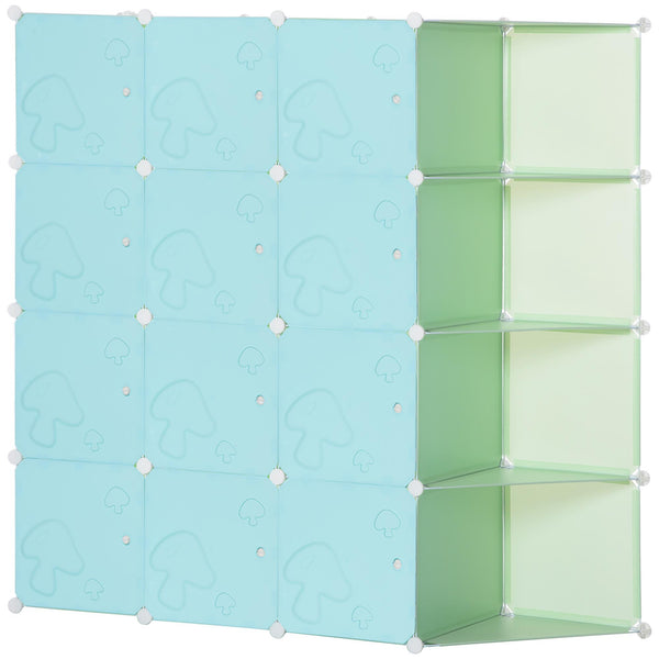 acquista Modulares Schuhregal 145 x 47 x 145 cm 16 Würfel aus grünem und hellblauem Stahl