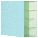 Scarpiera Modulare 145x47x145 cm 16 Cubi in Acciaio Verde e Azzurro