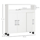 Mobiletto Bagno con Porte Scorrevoli 70x20x71 cm Ripiano Regolabile con Ruote Bianco