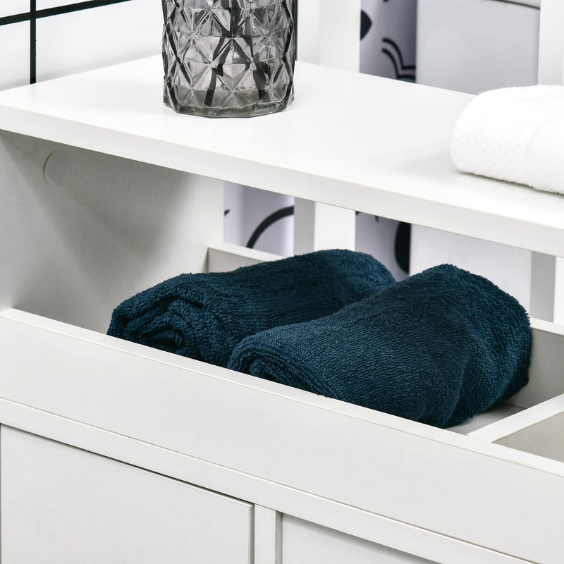 Mobiletto Bagno con Porte Scorrevoli 70x20x71 cm Ripiano Regolabile con Ruote Bianco