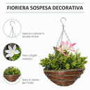 Set 2 Piante Artificiali Clematide Ø30x32 cm con Gancio e Vasi Fiori Bianco e Rosa