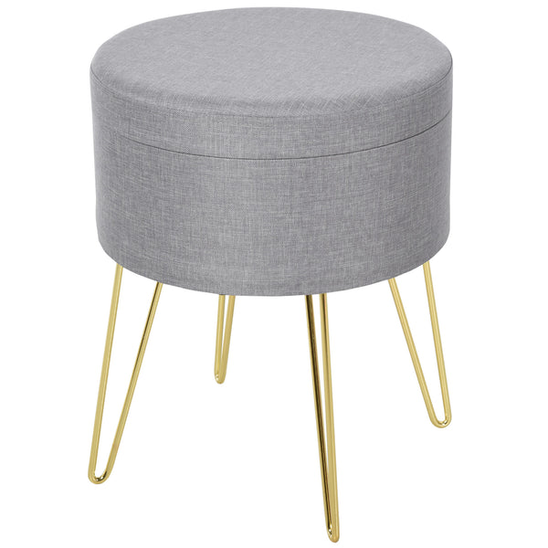 2-in-1-Pouf mit Aufbewahrung, 36 x 36 x 45 cm, aus goldfarbenem Metall und grauem Stoff online