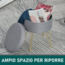 Pouf Contenitore 2 in 1 36x36x45 cm in Metallo Oro e Tessuto Grigio