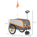 Rimorchio per Bicicletta 130x64x60/97 cm in Acciaio e Sacca in Tessuto Oxford Arancione e Argento