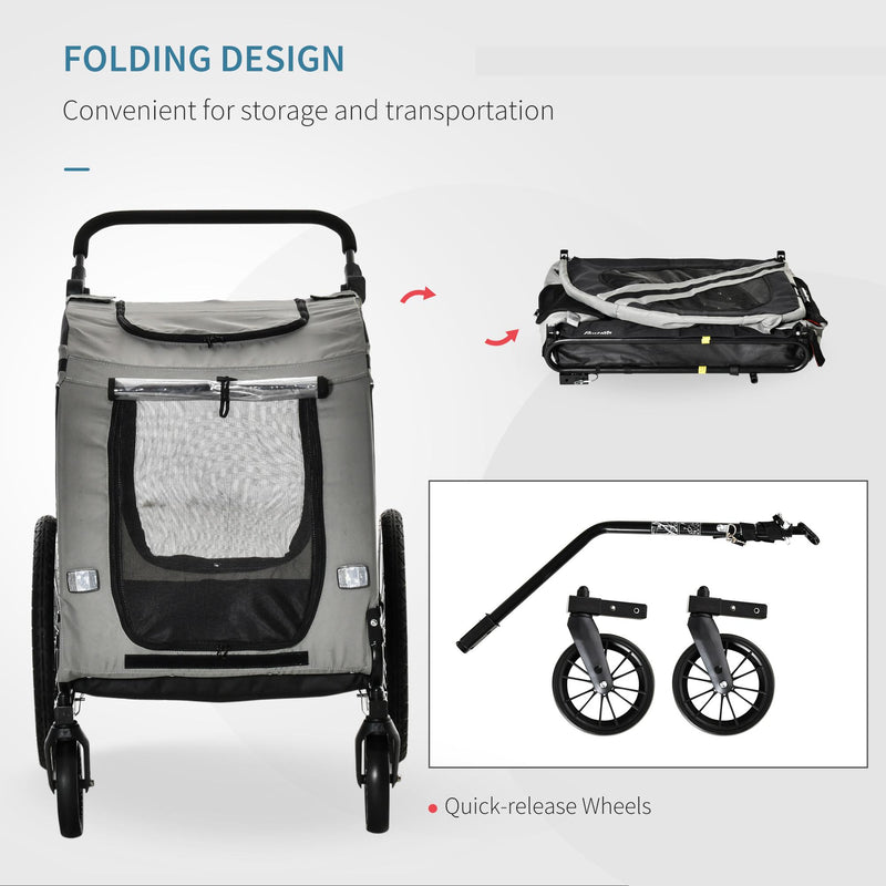 Carrellino Rimorchio per Cani e Animali Domestici 140x72,5x107,5 cm in Acciaio e Tessuto Oxford Grigio