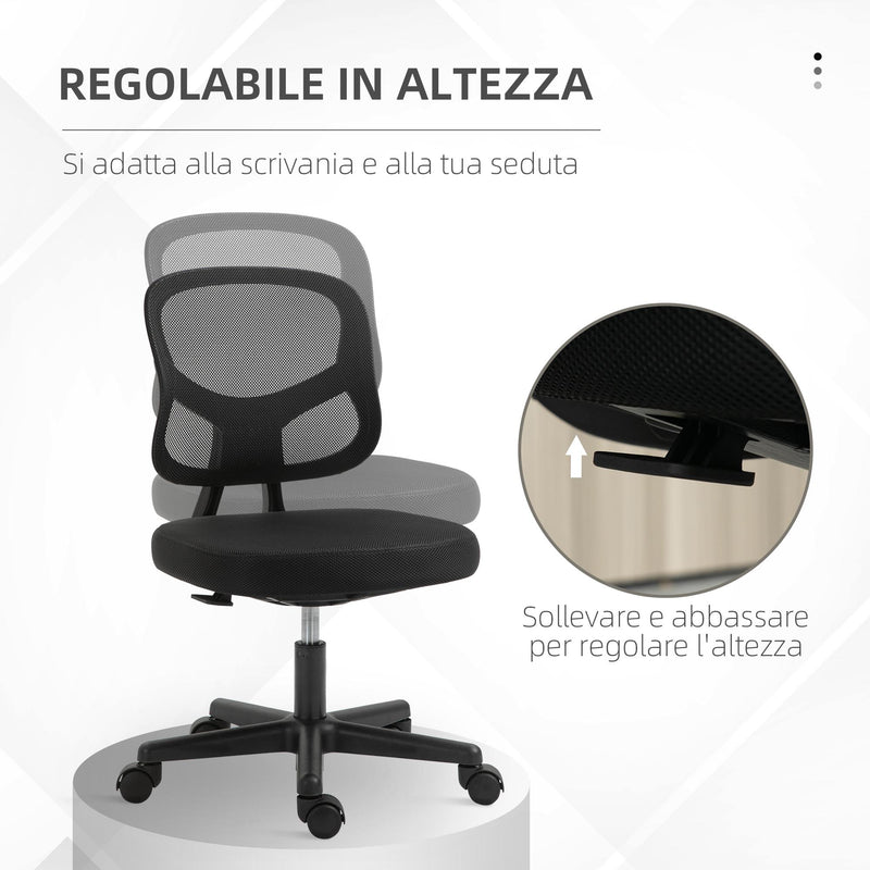Sedia Poltrona Operativa da Ufficio 45x45x78-88 cm in Nylon e Rete Nera