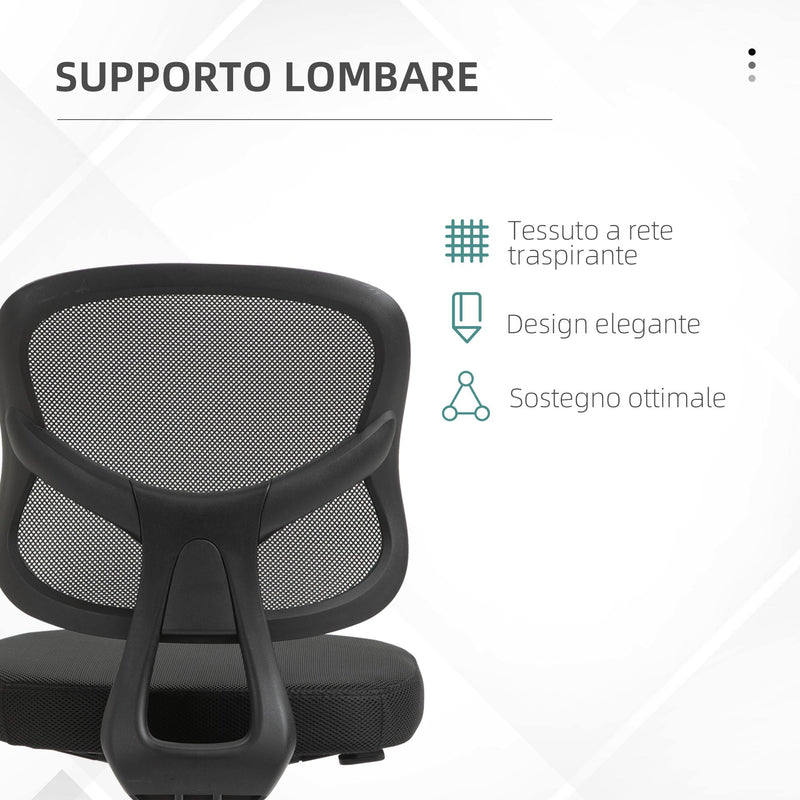 Sedia Poltrona Operativa da Ufficio 45x45x78-88 cm in Nylon e Rete Nera