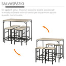 Set Bar Tavolino Alto e 4 Sgabelli in Metallo e Legno Rovere Chiaro