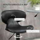 Set 2 Sgabelli Bar 45,5x46x89,5-109,5 cm con Schienale e Poggiapiedi e Similpelle Nero