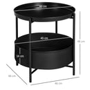 Tavolino da Caffè Ø46x48 cm in Acciaio con Cestino in Tessuto Nero