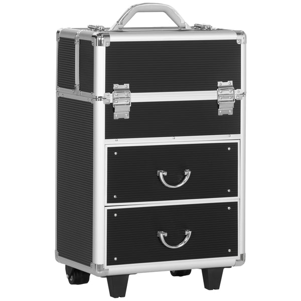 sconto Trolley für Kosmetikerin Make Up Makeup 36x23x58 cm in Aluminium und schwarzem Stahl