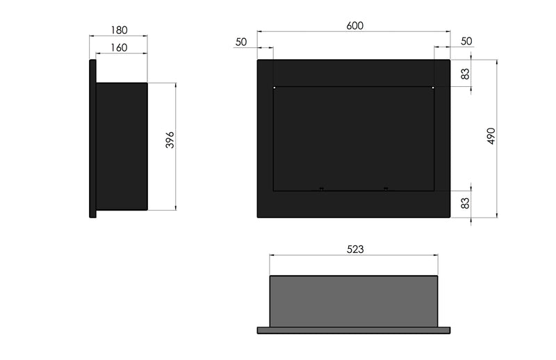 Camino a Bioetanolo da Parete 60x49 cm  Frame 600 Nero