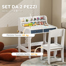 Set Scrivania 62,8x55,6x73,8 cm e Sedia per Bambini con Ripiano Portabicchieri e Cassetti in MDF Bianco      