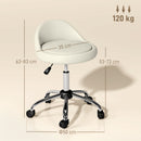 Sgabello con Ruote Ø50x63-83 cm con Seduta Girevole e Altezza Regolabile in Finta Pelle PU Bianco      