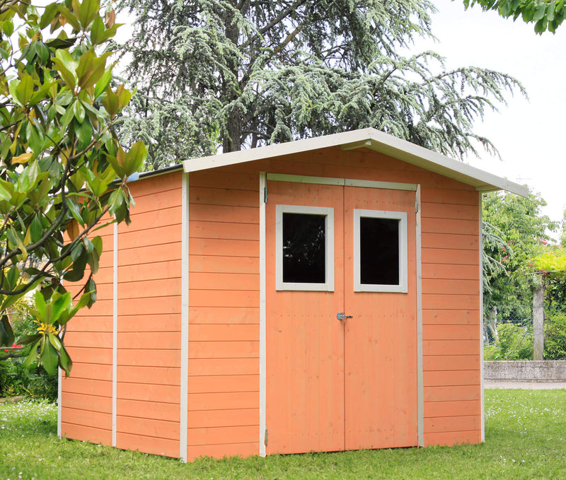 Casette Box da Giardino in Legno Porta Utensili 238x245x214 cm con 2 Porte e Finestre Ecla Bianca