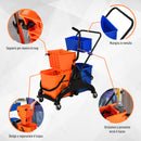 Carrello Pulizie Professionale da 26L con 2 Secchi Lavapavimenti, in Plastica e Metallo, 78x45x95 cm, Arancio Blu      